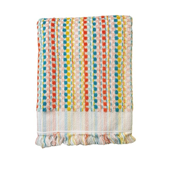TARGET OPALHOUSE JUNGALOW SONOMA MULTI STRIPE MOSAIC TEAL & CORAL HAND TOWEL - Picture 1 of 7